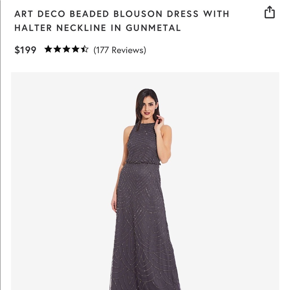 Adrianna Papell ART DECO BEADED BLOUSON DRESS WITH HALTER NECKLINE IN GUNMETAL